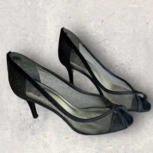 Stuart Weitzman Heels Black Sheer Glitter Size 8 Slip On Pumps